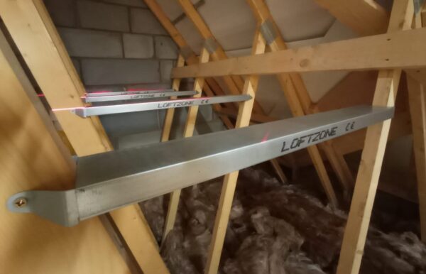 wooden attic shelf foundation beams installed