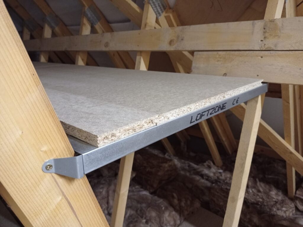 wooden attic shelf close up view